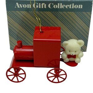 AVON Teddy Bear on Train Vintage Christmas Ornament